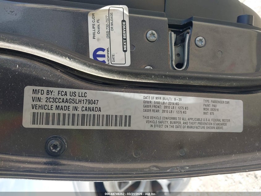 2020 CHRYSLER 300 SEDAN 3.6L V-6 DOHC, VVT, 292HP
