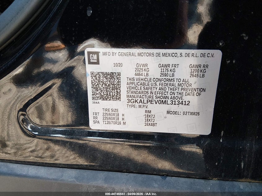 2021 GMC TERRAIN 1.5L I-4 DI, DOHC, V(VIN: 3GKALPEVOML313412