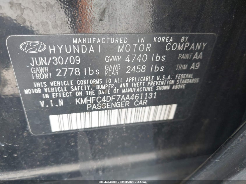 2010 Hyundai Azera Limited VIN: KMHFC4DF7AA461131 Lot: 44746803