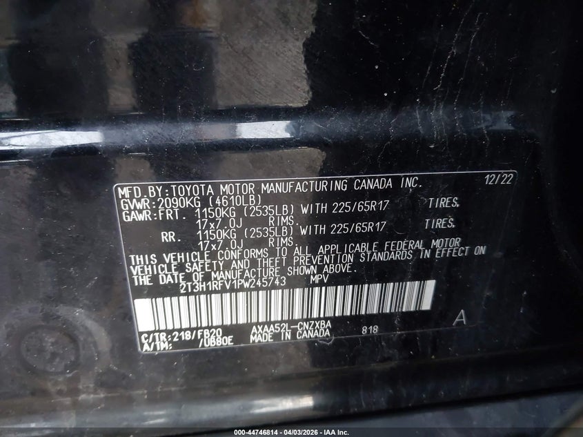 VIN 2T3H1RFV1PW245743 2023 TOYOTA RAV4 LE