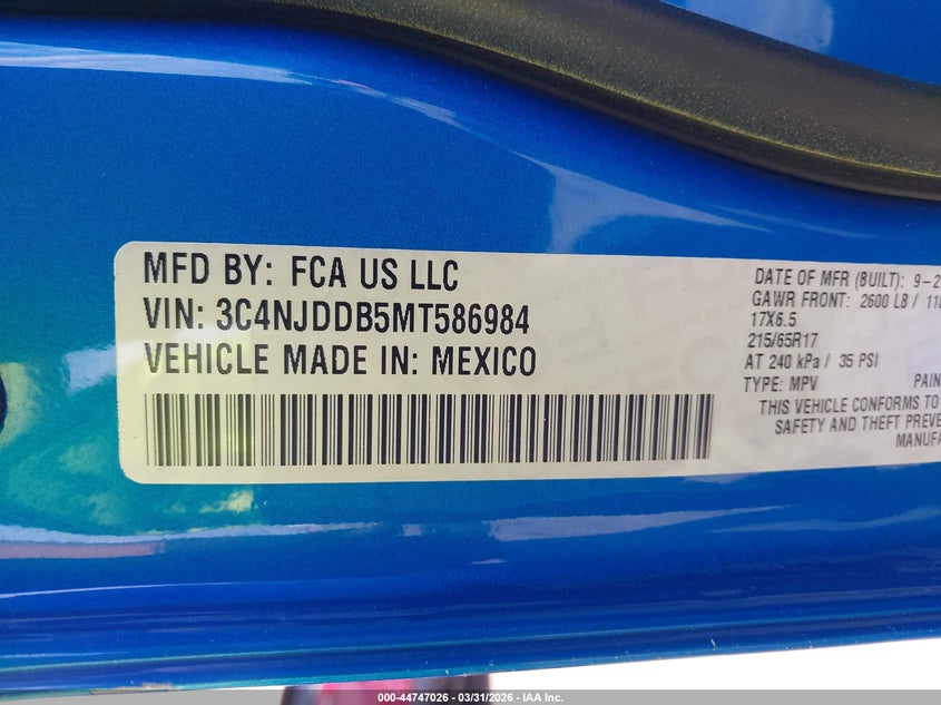3C4NJDDB5MT586984 2021 Jeep Compass 2.4 Trailhawk 4X4 blue