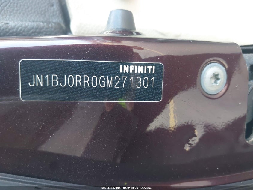 2016 Infiniti Qx50 VIN: JN1BJ0RR0GM271301 Lot: 44747404