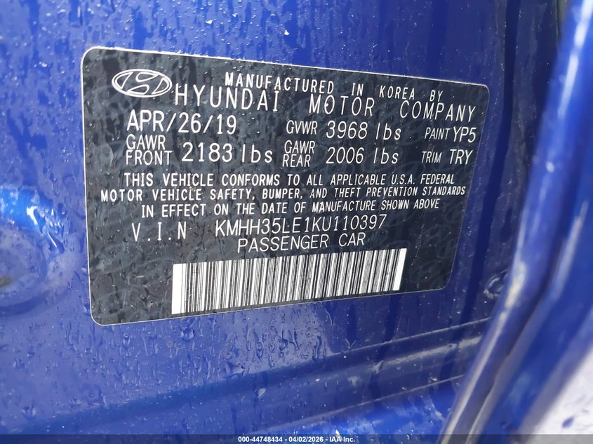 VIN KMHH35LE1KU110397 2019 HYUNDAI ELANTRA GT