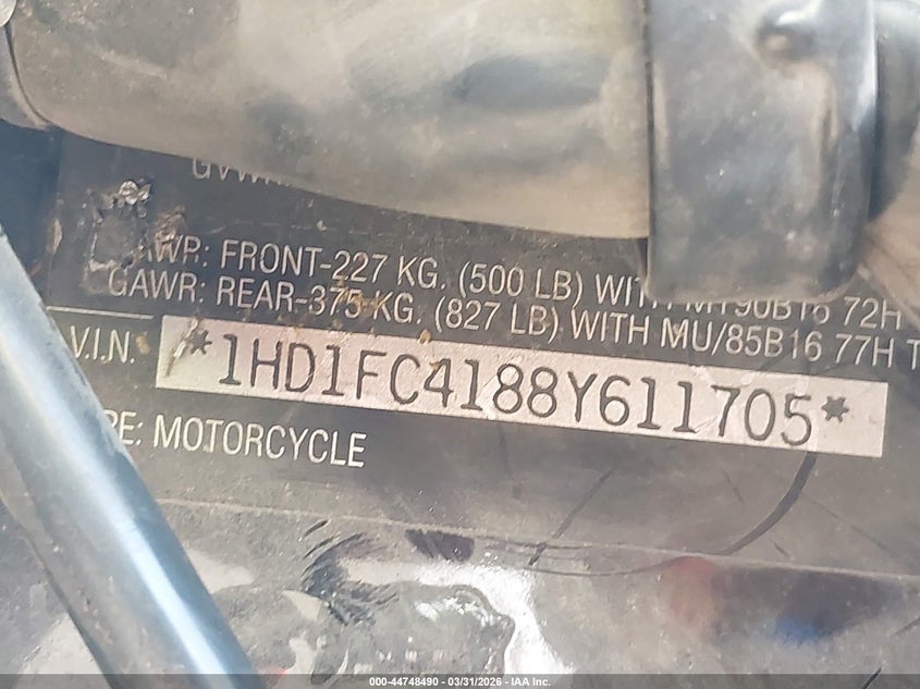 2008 Harley-Davidson Flhtcui VIN: 1HD1FC4188Y611705 Lot: 44748490