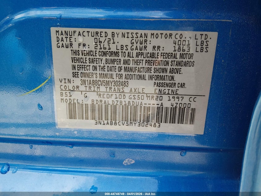 VIN 3N1AB8CV5MY302483 2021 NISSAN SENTRA SV XTRONIC CVT