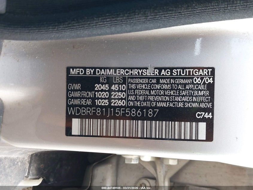 2005 Mercedes-Benz C 240 Luxury 4Matic VIN: WDBRF81J15F586187 Lot: 44749105