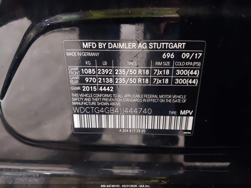 2018 Mercedes-Benz Gla 250 4Matic VIN: WDCTG4GB4JJ444740 Lot: 44749153