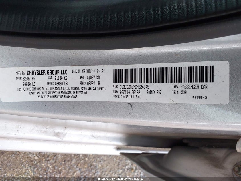 2012 Dodge Avenger 2.4 Se silver Lot 111044749712 Vin 1C3CDZAB7CN224349