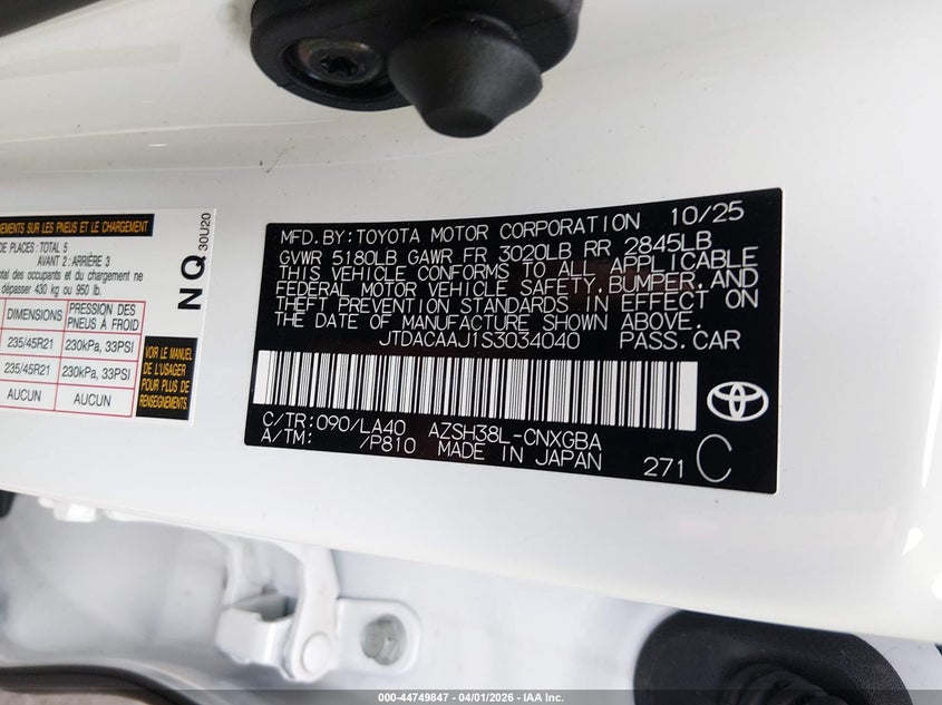 2025 Toyota Crown Signia Limited VIN: JTDACAAJ1S3034040 Lot: 44749847