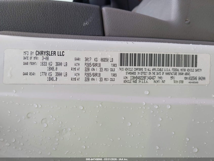 2008 Dodge Durango Slt VIN: 1D8HB48228F146467 Lot: 44749866