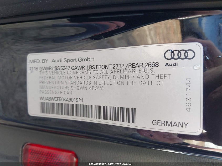 2019 Audi Rs 5 2.9T VIN: WUABWCF56KA901921 Lot: 44749972