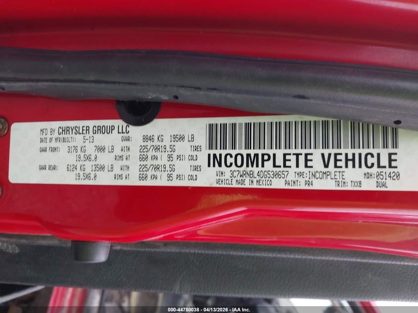 2013 Ram 5500 Chassis Tradesman/Slt VIN: 3C7WRNBL4DG530657 Lot: 44750038