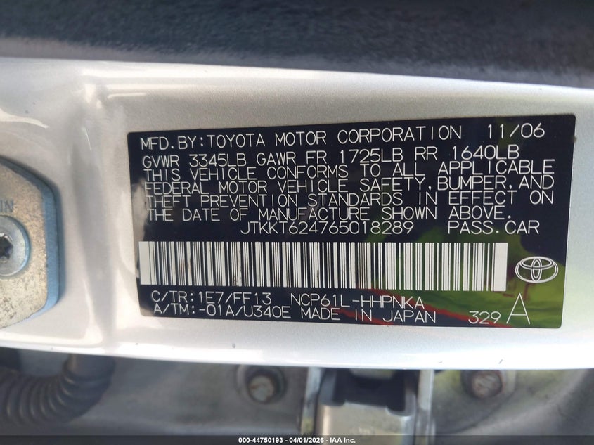 2006 Scion Xa VIN: JTKKT624765018289 Lot: 44750193