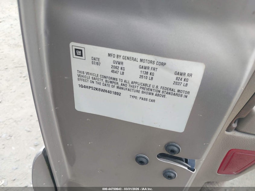 1998 Buick Lesabre Custom VIN: 1G4HP52K6WH401892 Lot: 44750643