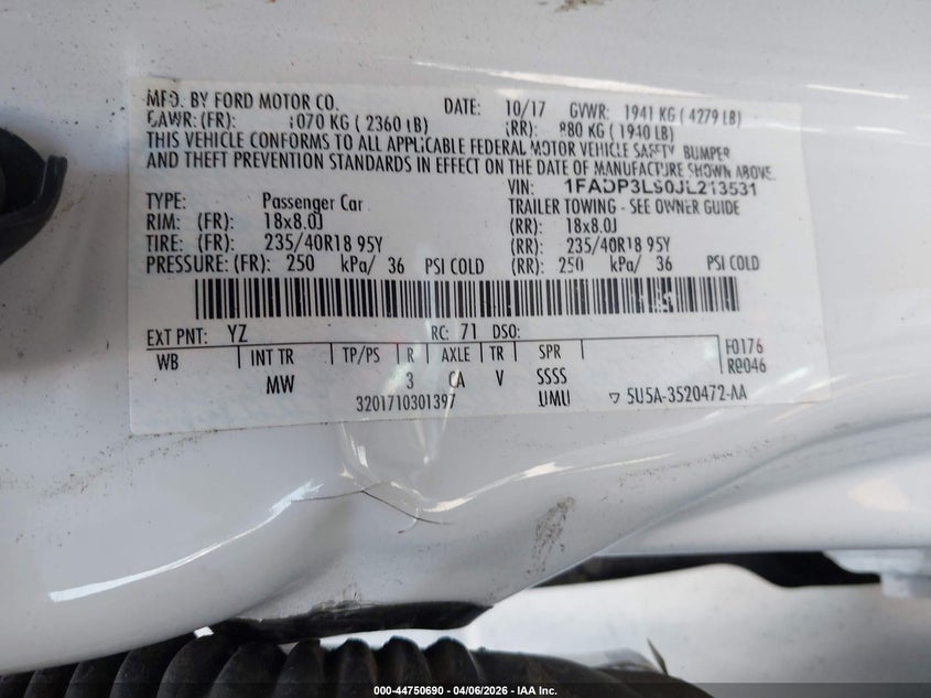 2018 Ford Focus St VIN: 1FADP3L90JL213531 Lot: 44750690