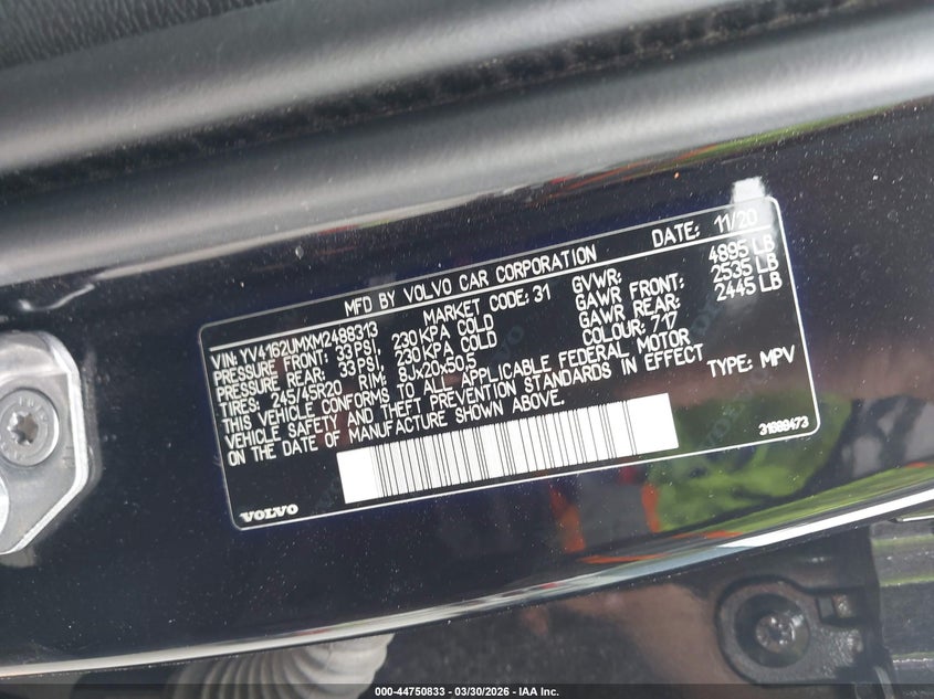 2021 Volvo Xc40 T5 R-Design VIN: YV4162UMXM2488313 Lot: 44750833