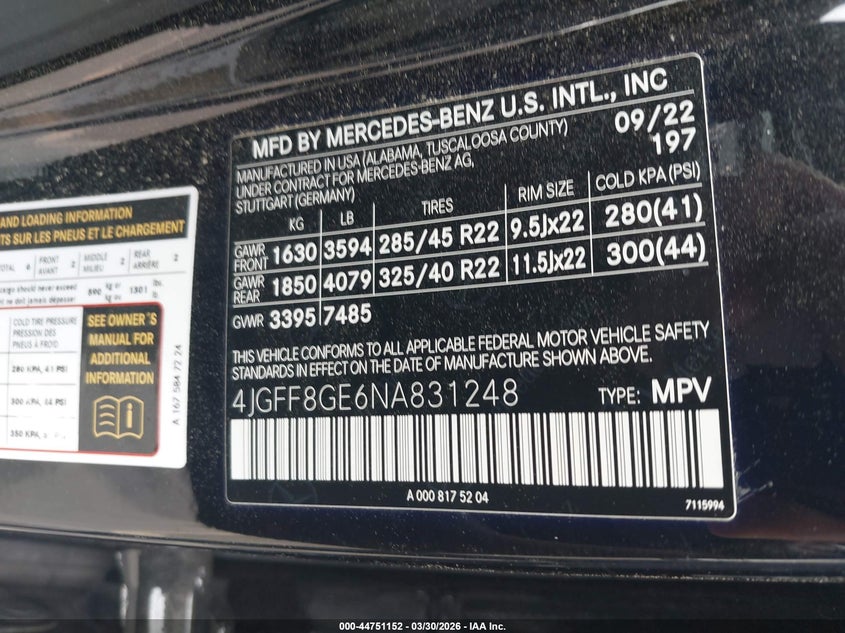 2022 Mercedes-Benz Gls 580 4Matic VIN: 4JGFF8GE6NA831248 Lot: 44751152