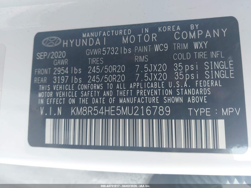 2021 Hyundai Palisade Limited VIN: KM8R54HE5MU216789 Lot: 44751517