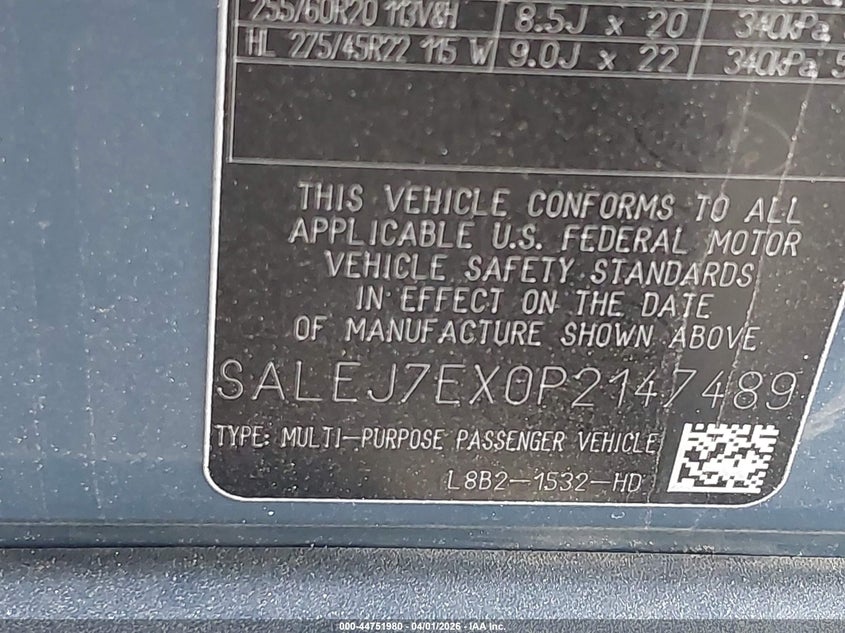2023 Land Rover Defender 110 S VIN: SALEJ7EX0P2147489 Lot: 44751980