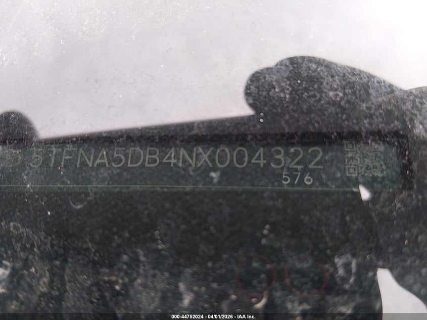 2022 Toyota Tundra Platinum VIN: 5TFNA5DB4NX004322 Lot: 44752024