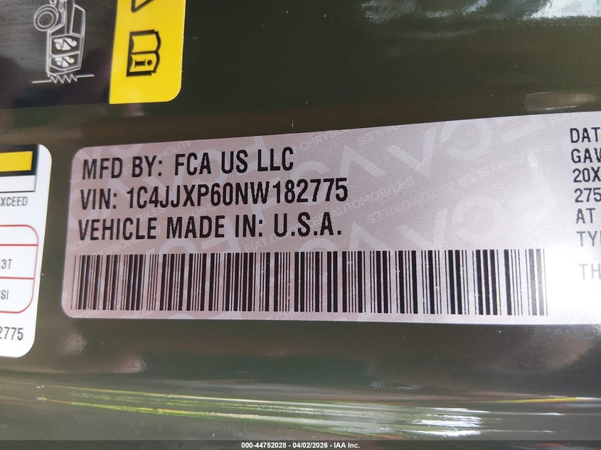 2022 Jeep Wrangler 4Xe Unlimited Sahara 4X4 VIN: 1C4JJXP60NW182775 Lot: 44752028