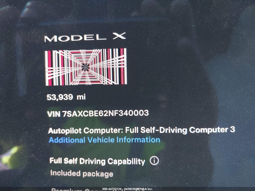 2022 Tesla Model X Plaid Tri Motor All-Wheel Drive VIN: 7SAXCBE62NF340003 Lot: 44752124
