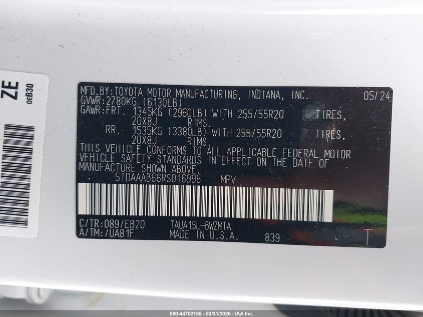 2024 Lexus Tx 350 Premium VIN: 5TDAAAB66RS016996 Lot: 44752155