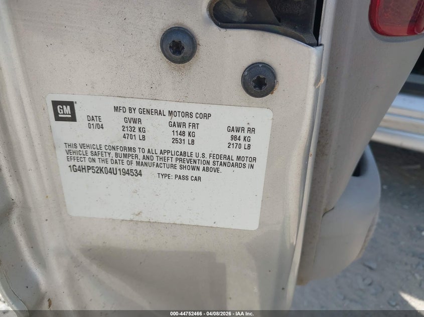 2004 Buick Lesabre Custom VIN: 1G4HP52K04U194534 Lot: 44752466