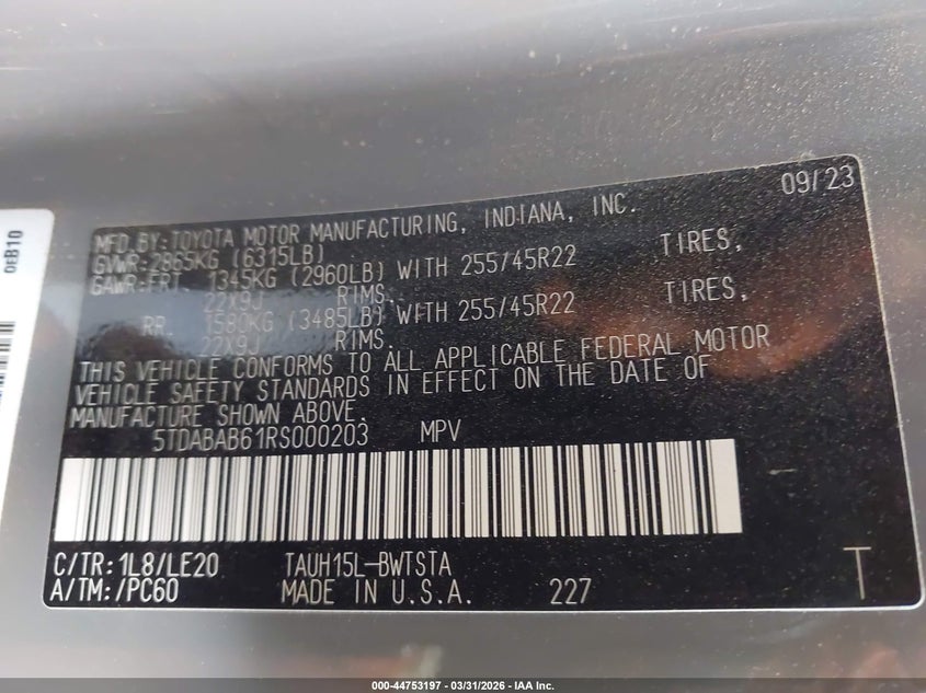 2024 Lexus Tx 500H F Sport Luxury VIN: 5TDABAB61RS000203 Lot: 44753197