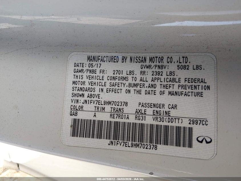 2017 Infiniti Q60 3.0T Red Sport 400 VIN: JN1FV7EL9HM702378 Lot: 44753512