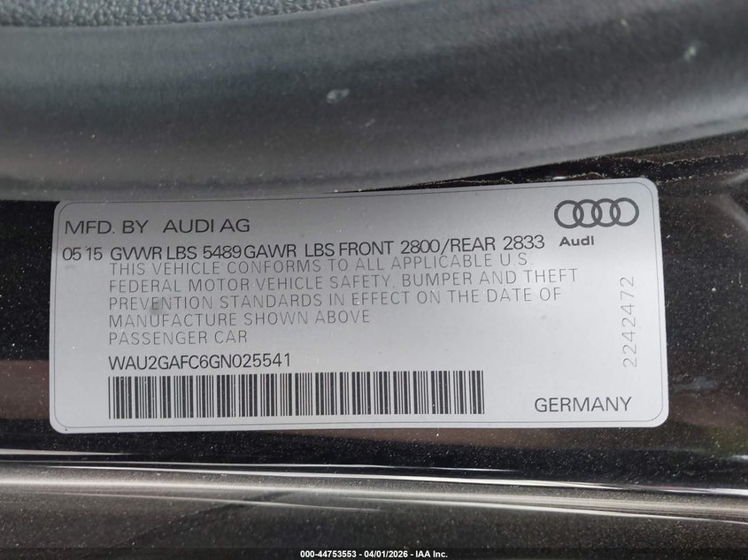 2016 Audi A7 3.0T Premium Plus VIN: WAU2GAFC6GN025541 Lot: 44753553