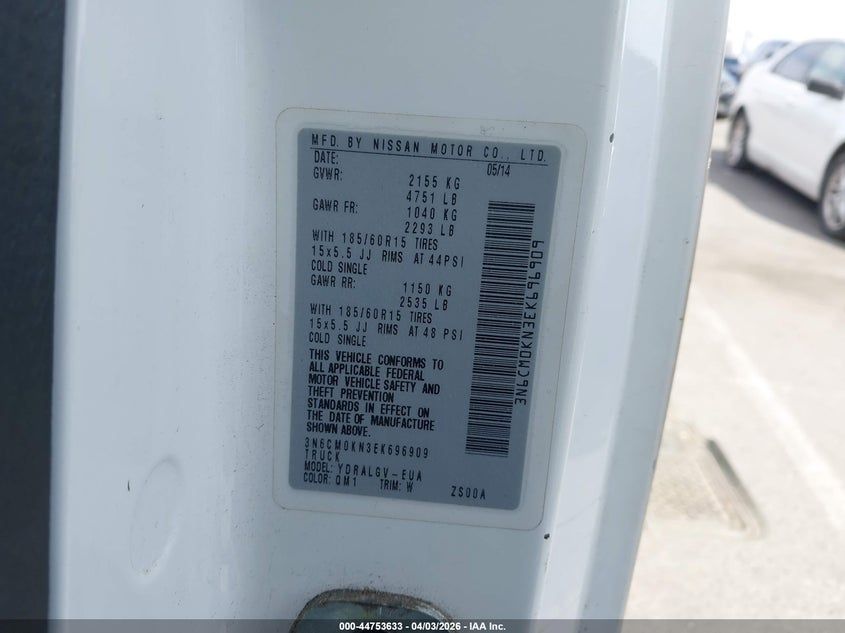 2014 Nissan Nv200 Sv VIN: 3N6CM0KN3EK696909 Lot: 44753633