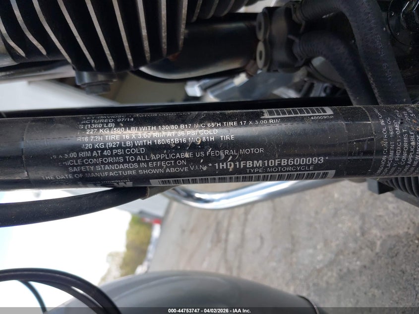 2015 Harley-Davidson Flhr Road King VIN: 1HD1FBM10FB600093 Lot: 44753747