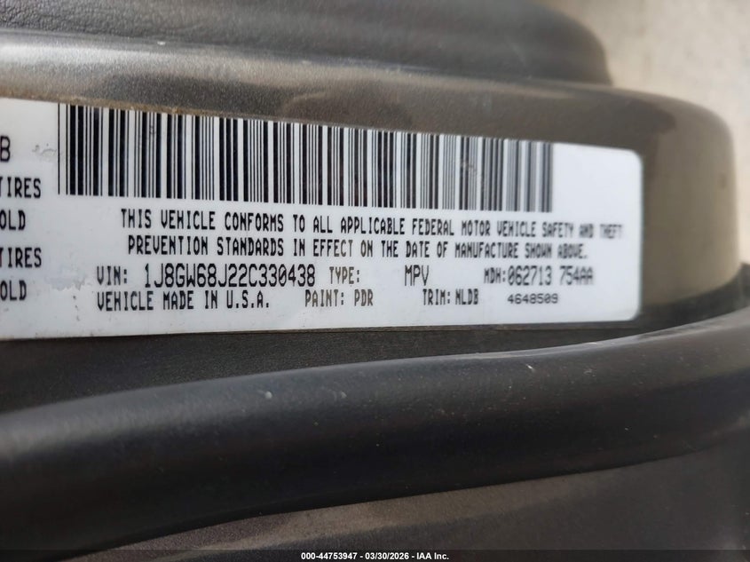 2002 Jeep Grand Cherokee Overland VIN: 1J8GW68J22C330438 Lot: 44753947
