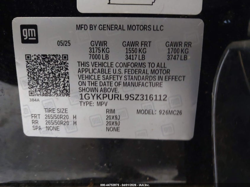 2025 Cadillac Lyriq Sport 1 Rwd VIN: 1GYKPURL9SZ316112 Lot: 44753975