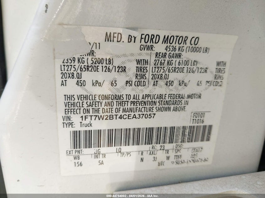 2012 Ford F250 6.7 F-250 Lariat white Lot 111044754002 Vin 1FT7W2BT4CEA37057