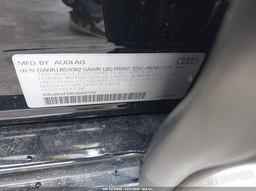 2020 Audi A8 L 60 Tfsi Quattro Tiptronic VIN: WAU8EAF8XLN004732 Lot: 44754036