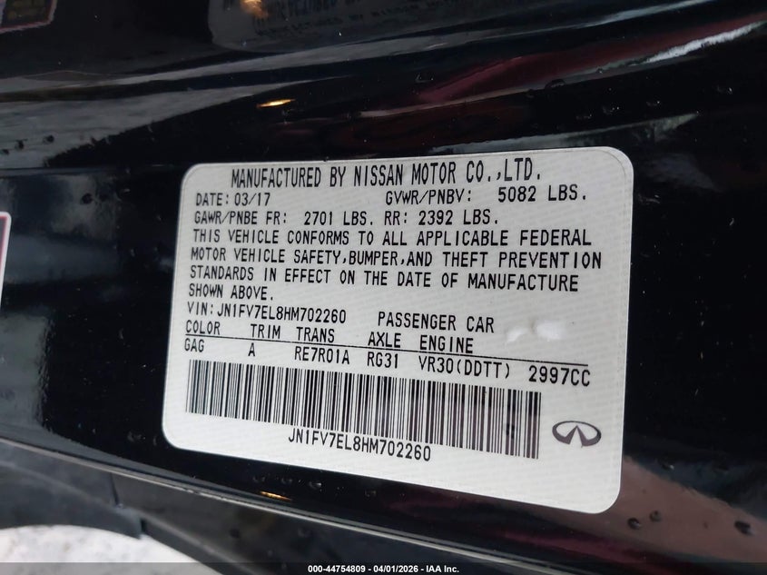 2017 Infiniti Q60 3.0T Red Sport 400 VIN: JN1FV7EL8HM702260 Lot: 44754809