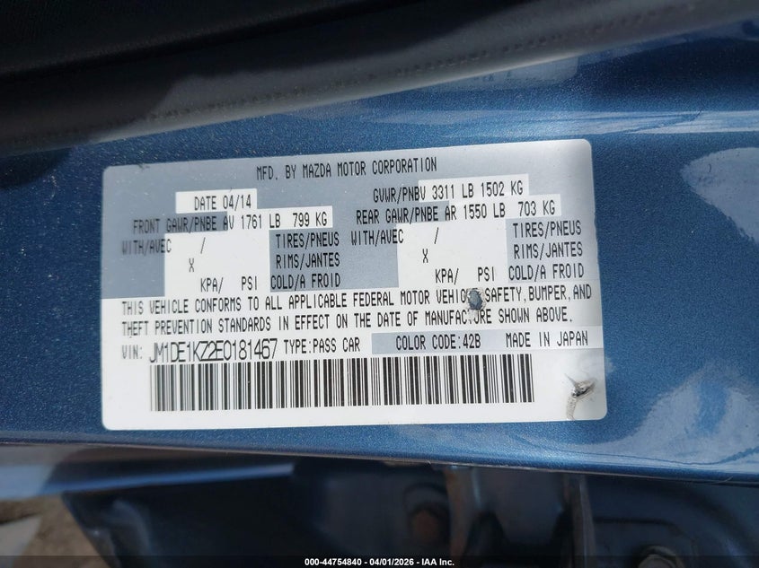 2014 Mazda Mazda2 Sport VIN: JM1DE1KZ2E0181467 Lot: 44754840