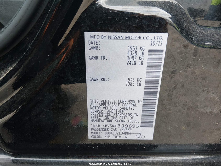 VIN 1N4BL4BV3RN339695 2024 NISSAN ALTIMA S FWD