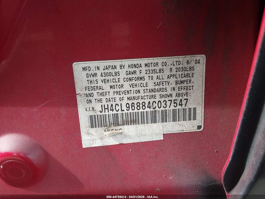 2004 Acura Tsx VIN: JH4CL96884C037547 Lot: 44755414