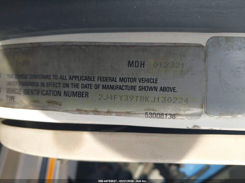 1989 Jeep Wrangler / Yj Islander VIN: 2J4FY39T8KJ130224 Lot: 44755537