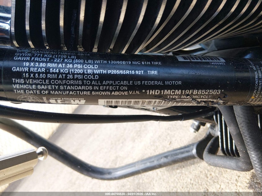 2015 Harley-Davidson Flrt Free Wheeler VIN: 1HD1MCM19FB852503 Lot: 44755538