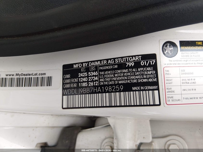 2017 Mercedes-Benz Cls 550 4Matic VIN: WDDLJ9BB7HA198259 Lot: 44755578