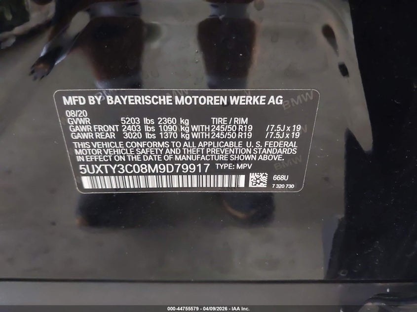 2021 BMW X3 2.0 Sdrive30I black Lot 111044755579 Vin 5UXTY3C08M9D79917