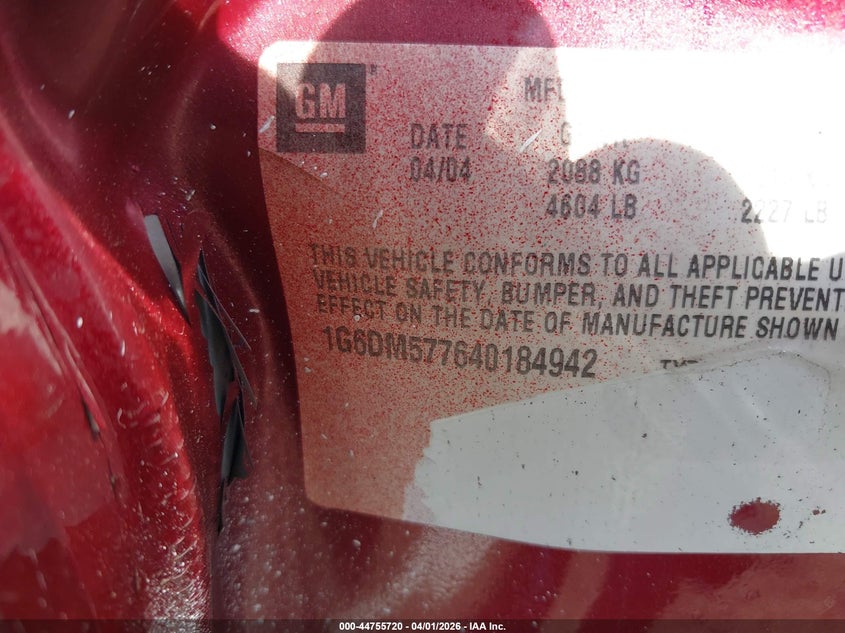 2004 Cadillac Cts Standard VIN: 1G6DM577640184942 Lot: 44755720