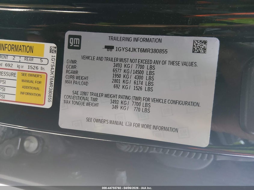 2021 Cadillac Escalade Esv 4Wd Luxury VIN: 1GYS4JKT6MR380855 Lot: 44755760