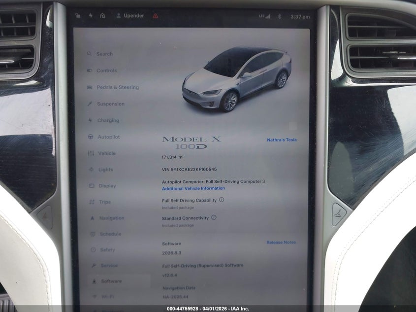 2019 Tesla Model X 100D/75D/Long Range VIN: 5YJXCAE23KF160545 Lot: 44755928