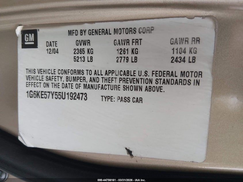 2005 Cadillac Deville Dhs VIN: 1G6KE57Y55U192473 Lot: 44756161