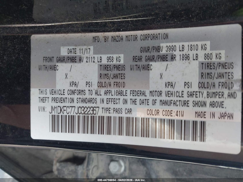 2018 Mazda Cx-3 Touring VIN: JM1DKFC77J0322367 Lot: 44756854